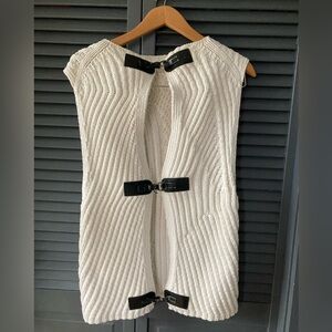 Armani Exchange Cream Knit Vest with Black Accents